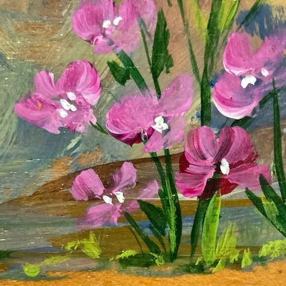 2 x Mini Oil Paintings On Wood Flowers By Nana Lancaster Signed Cottage Core Nat - Picture 9 of 16